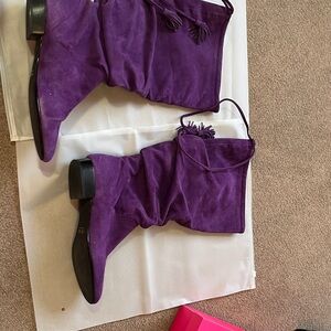 Victor Alfaro Purple Suede Tassel Knee-High Boots